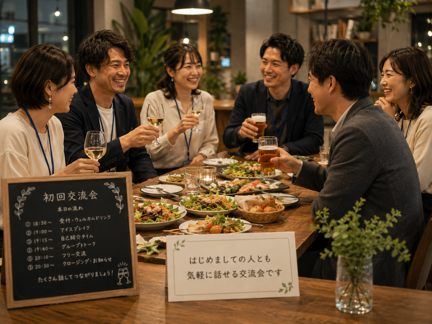 カフェで会話する小グループ